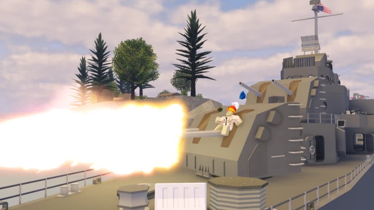 Naval battleship firing its main guns in Apocalypse Rising 2
