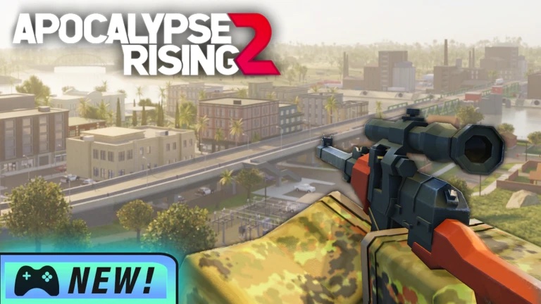 Sniper rifle overlooking a coastal town and bridge on the Apocalypse Rising 2 Reimagined map